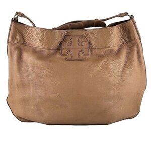 Tory Burch Hobo Shoulder Hand Bag Camel Tan Pebbled Slouchy